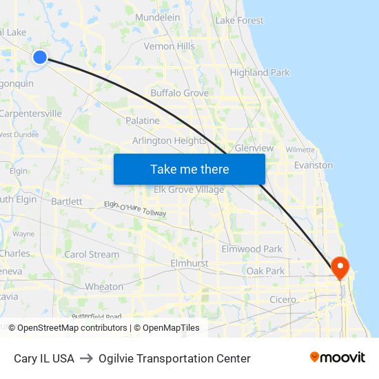 Cary IL USA to Ogilvie Transportation Center map