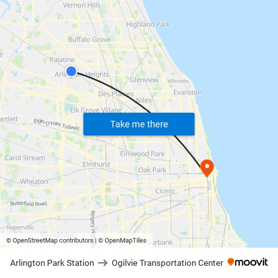 Arlington Park Station to Ogilvie Transportation Center map