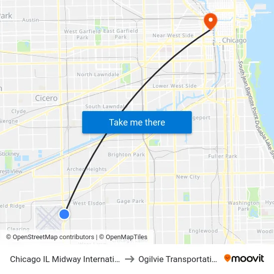 Chicago IL Midway International Airport to Ogilvie Transportation Center map