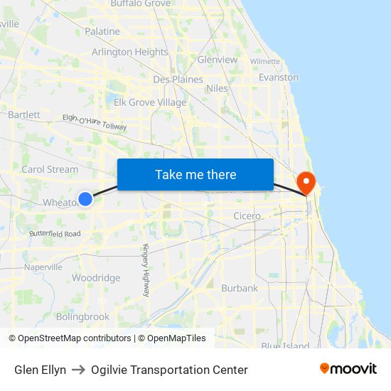 Glen Ellyn to Ogilvie Transportation Center map