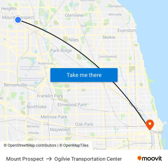 Mount Prospect to Ogilvie Transportation Center map