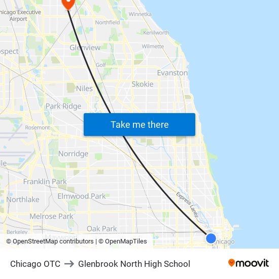 Chicago OTC to Glenbrook North High School map