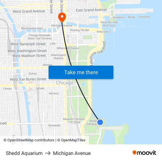 Shedd Aquarium to Michigan Avenue map