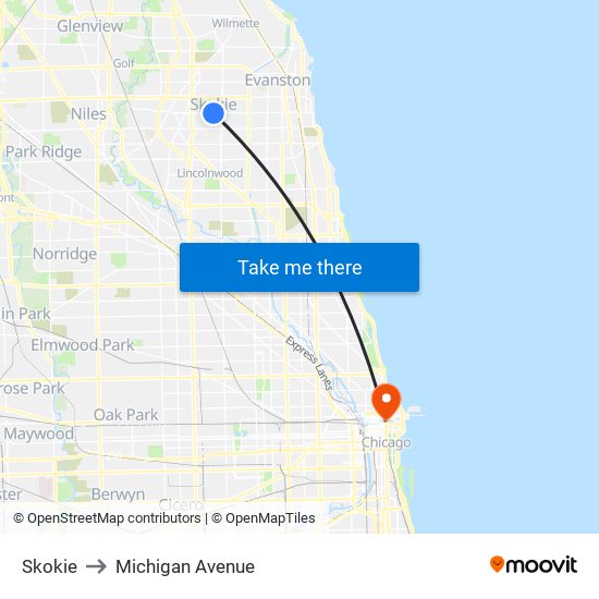 Skokie to Michigan Avenue map