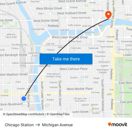 Chicago Station to Michigan Avenue map