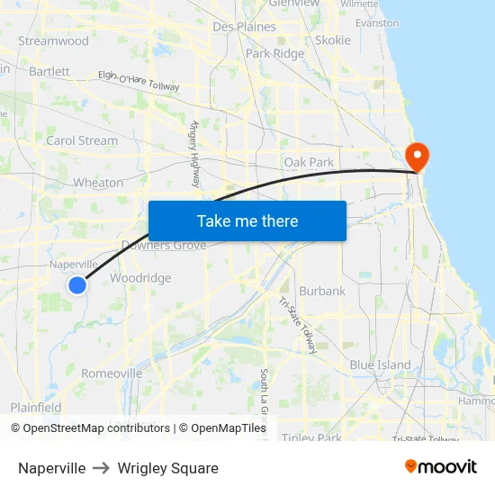 Naperville to Wrigley Square map