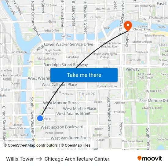 Willis Tower to Chicago Architecture Center map