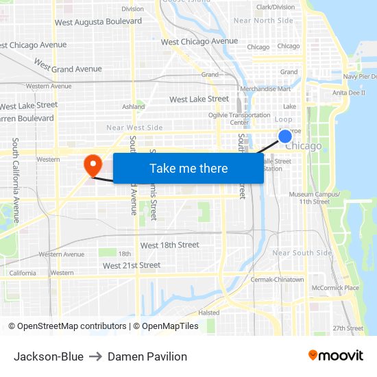 Jackson-Blue to Damen Pavilion map