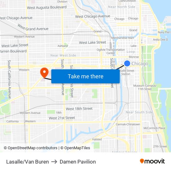 Lasalle/Van Buren to Damen Pavilion map