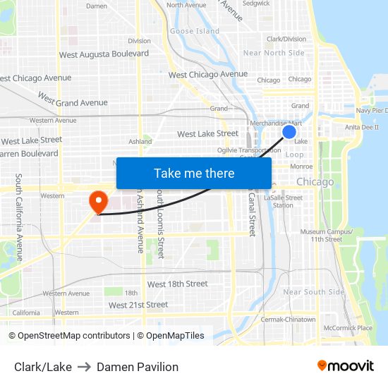 Clark/Lake to Damen Pavilion map