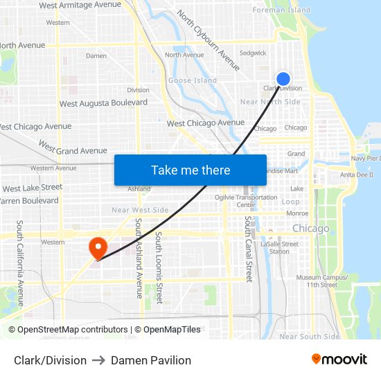 Clark/Division to Damen Pavilion map