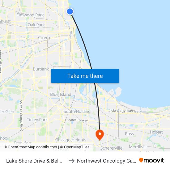 Lake Shore Drive & Belmont (South) to Northwest Oncology Cancer Center map