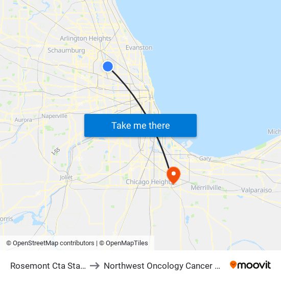 Rosemont Cta Station to Northwest Oncology Cancer Center map