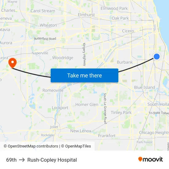 69th to Rush-Copley Hospital map