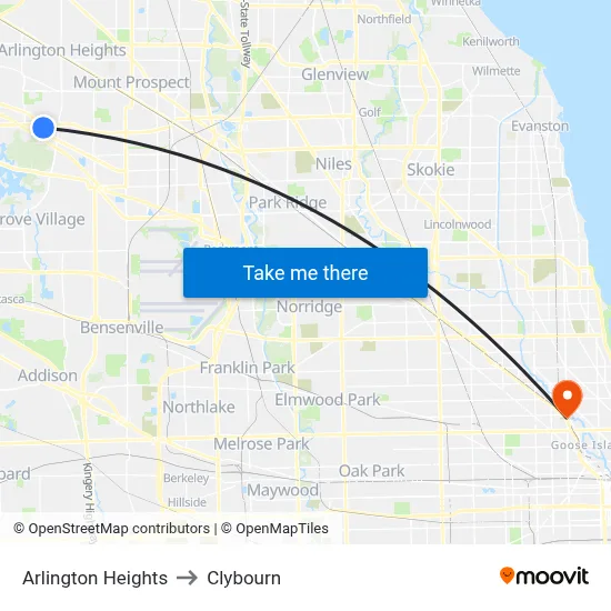 Arlington Heights to Clybourn map
