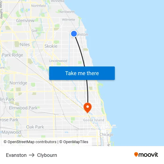 Evanston to Clybourn map