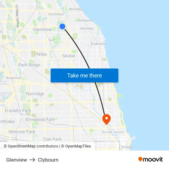 Glenview to Clybourn map