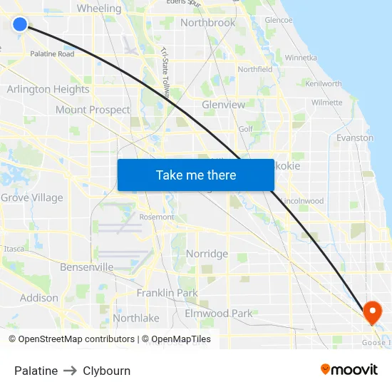 Palatine to Clybourn map