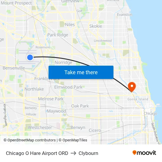 Chicago O Hare Airport ORD to Clybourn map