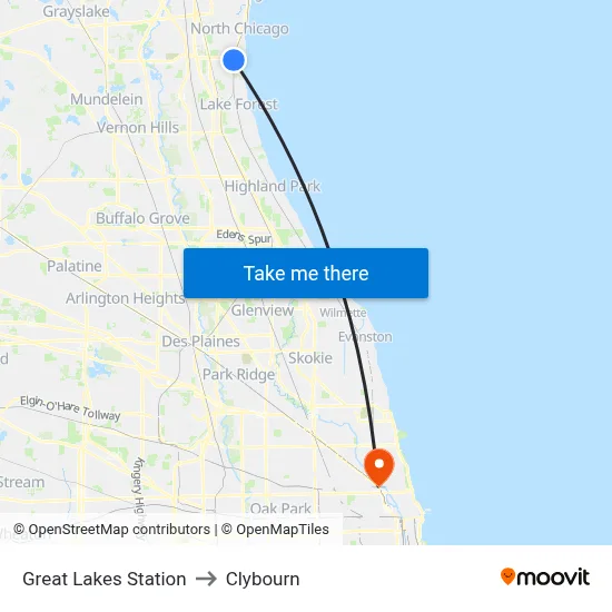 Great Lakes Station to Clybourn map