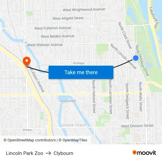 Lincoln Park Zoo to Clybourn map