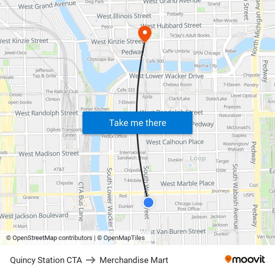 Quincy Station CTA to Merchandise Mart map