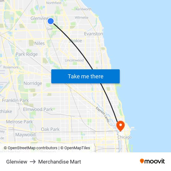 Glenview to Merchandise Mart map