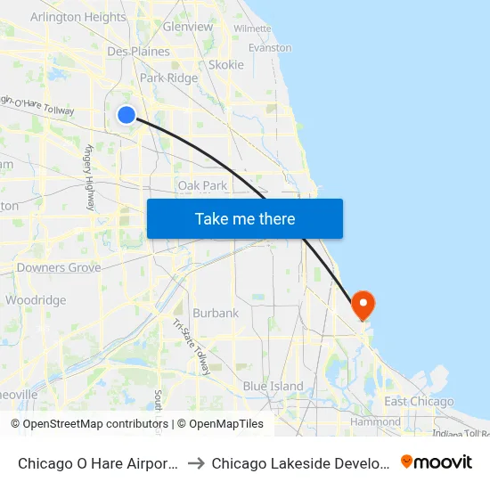 Chicago O Hare Airport ORD to Chicago Lakeside Development map