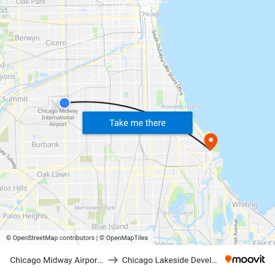 Chicago Midway Airport MDW to Chicago Lakeside Development map