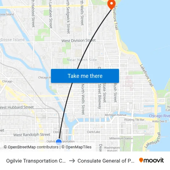 Ogilvie Transportation Center to Consulate General of Poland map
