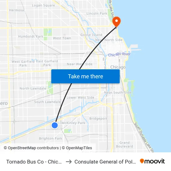 Tornado Bus Co - Chicago to Consulate General of Poland map
