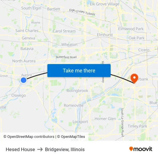 Hesed House to Bridgeview, Illinois map