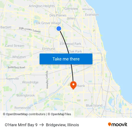 O'Hare Mmf Bay 9 to Bridgeview, Illinois map