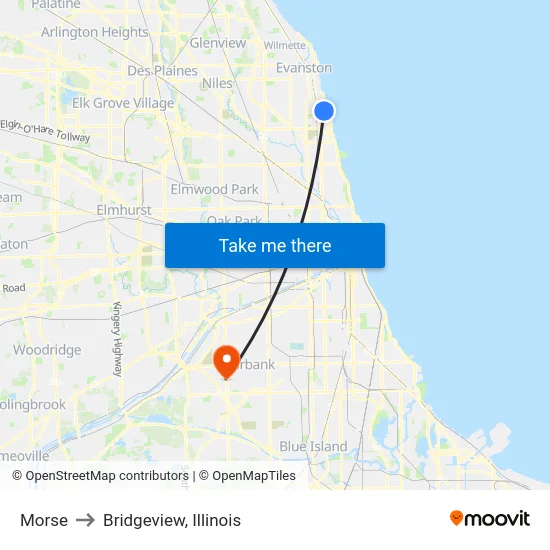 Morse to Bridgeview, Illinois map