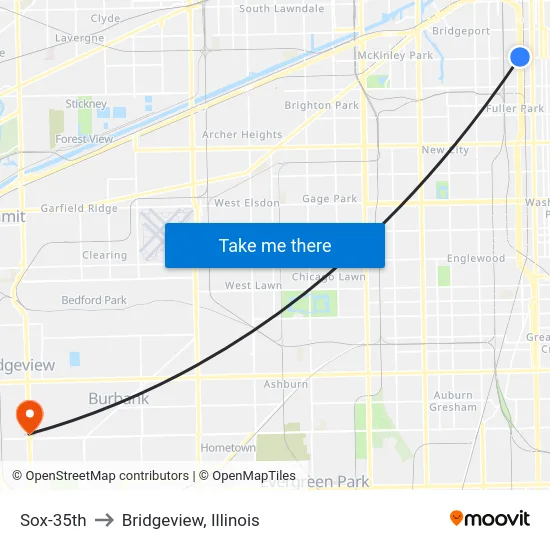 Sox-35th to Bridgeview, Illinois map