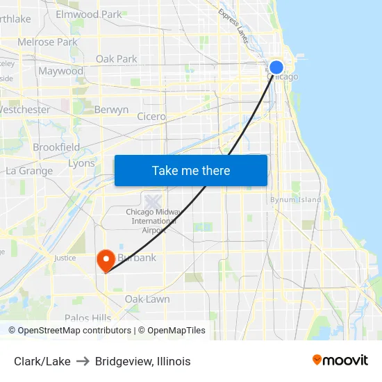 Clark/Lake to Bridgeview, Illinois map