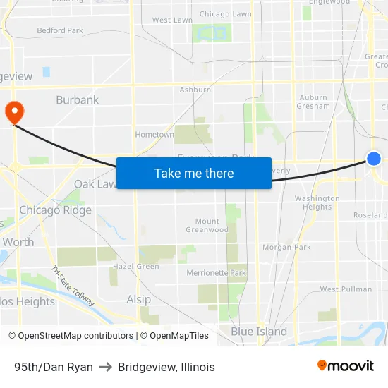 95th/Dan Ryan to Bridgeview, Illinois map