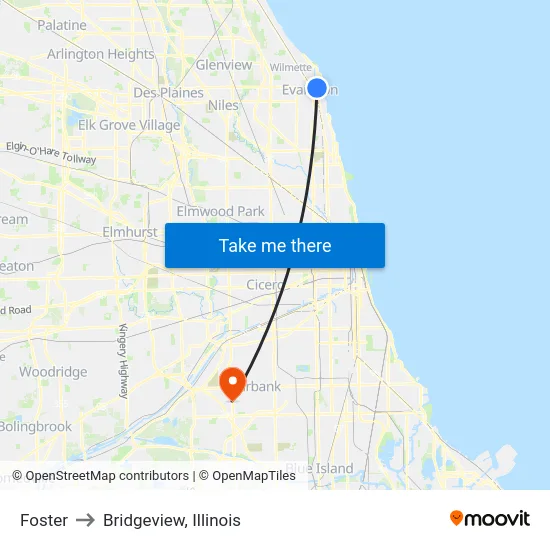 Foster to Bridgeview, Illinois map