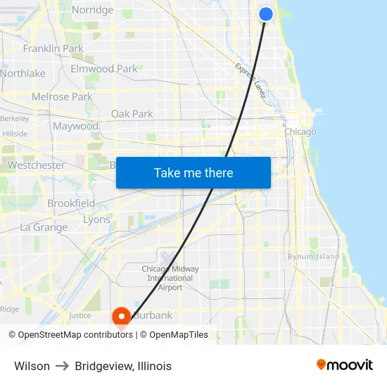 Wilson to Bridgeview, Illinois map