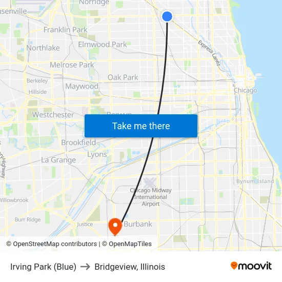 Irving Park (Blue) to Bridgeview, Illinois map