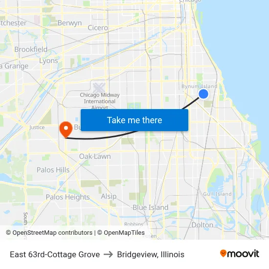 East 63rd-Cottage Grove to Bridgeview, Illinois map