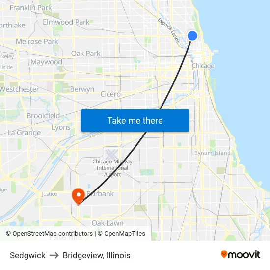 Sedgwick to Bridgeview, Illinois map