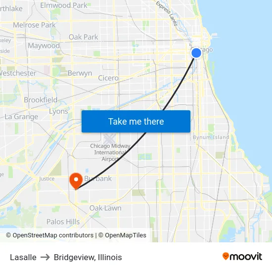 Lasalle to Bridgeview, Illinois map