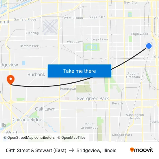 69th Street & Stewart (East) to Bridgeview, Illinois map