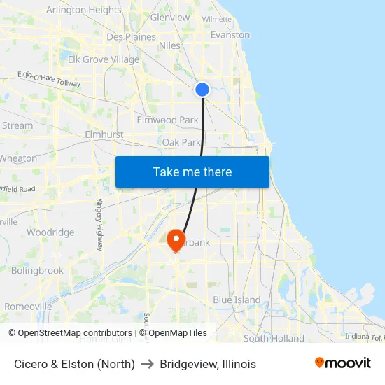 Cicero & Elston (North) to Bridgeview, Illinois map