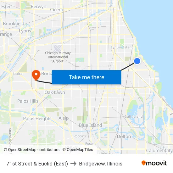 71st Street & Euclid (East) to Bridgeview, Illinois map