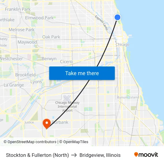 Stockton & Fullerton (North) to Bridgeview, Illinois map