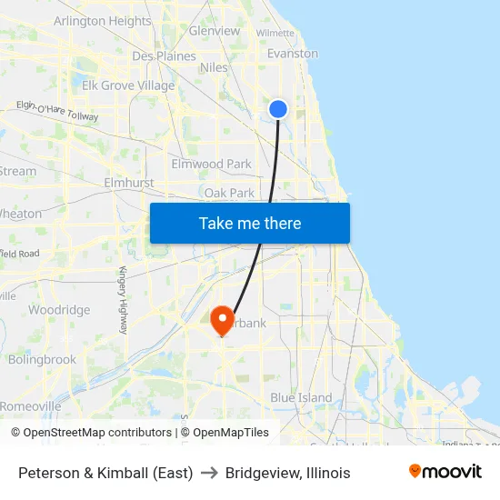 Peterson & Kimball (East) to Bridgeview, Illinois map
