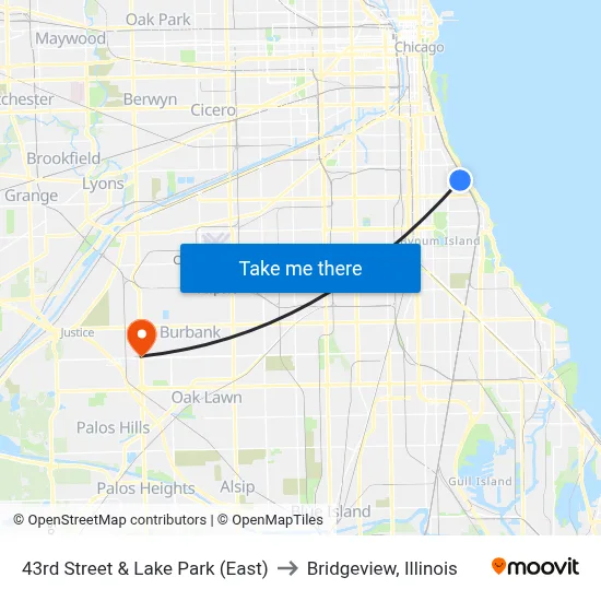 43rd Street & Lake Park (East) to Bridgeview, Illinois map