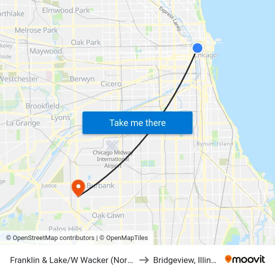 Franklin & Lake/W Wacker (North) to Bridgeview, Illinois map